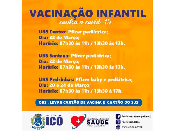 Confira o Calendário Infantil de Vacinação contra a Covid-19: