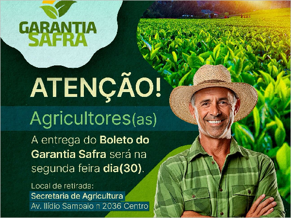 Entrega de Boletos do Garantia Safra 2024/2025 será na próxima segunda-feira