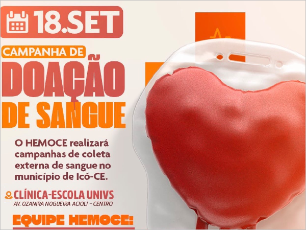 O HEMOCE realizará mais uma Campanha de Doação de Sangue em Icó-CE, com ações n [...]